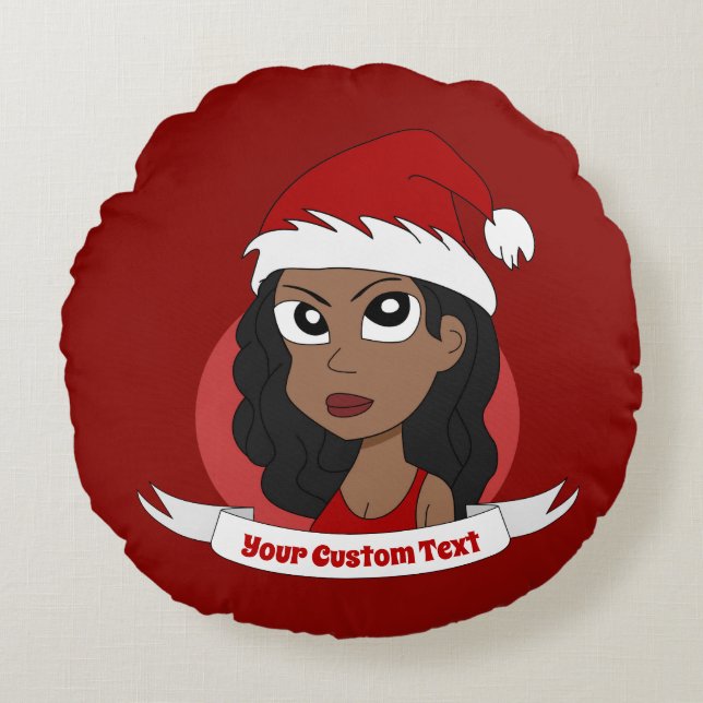 Young woman Christmas cartoon Round Cushion (Front)