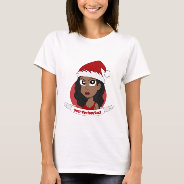 Young woman Christmas cartoon T-Shirt (Front)