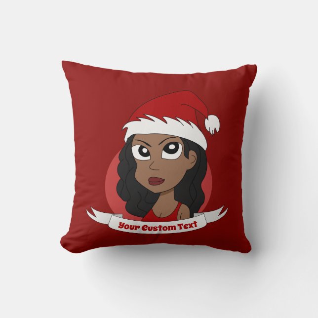 Young woman Christmas cartoon Throw Pillow (Front)