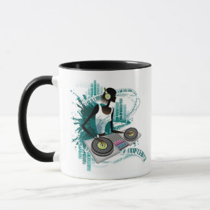 Young woman Dj Using Turntable in Nightclub Mug