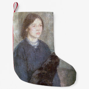 Young Woman Holding a Black Cat (by Gwen John) Small Christmas Stocking