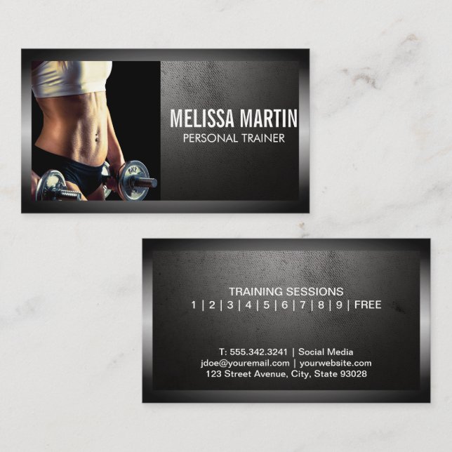 Young Woman Holding Dumbbells | Fitness Business Card (Front/Back)