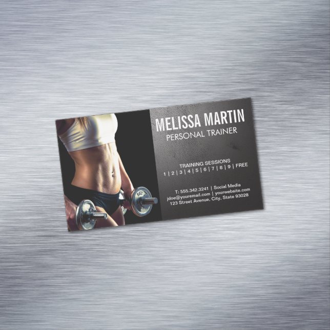 Young Woman Holding Dumbbells | Personal Training Magnetic Business Card (In Situ)
