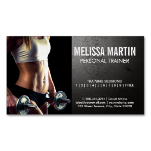 Young Woman Holding Dumbbells   Training Magnetic Business Card