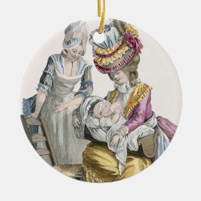 Young Woman in a Dress 'a la Levite' Breastfeeding Ceramic Ornament (Front)