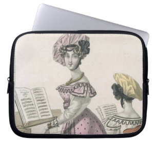 Young Woman in a Pink Organdie Dress Trimmed with Laptop Sleeve