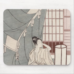 Young woman kneeling by her mosquito net, 1766 mouse pad