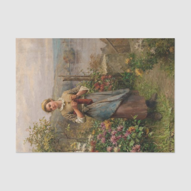 Young Woman Knitting by Daniel Ridgway Knight Tissue Paper (Front)