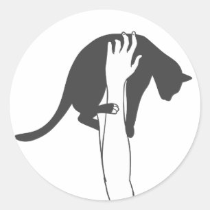 Young woman lifting cat - Choose background colour Classic Round Sticker