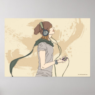 Young woman listening music poster