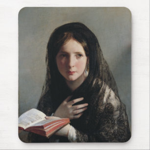 Young Woman Lost in Dreams (Reading a Book) Mouse Pad