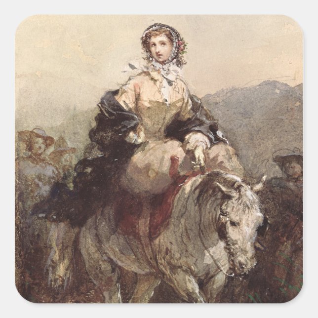 Young Woman on a Horse Square Sticker (Front)