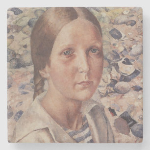 Young Woman on a Russian Beach Stone Coaster