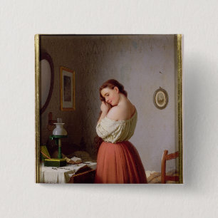 Young Woman Plaiting her Hair 15 Cm Square Badge