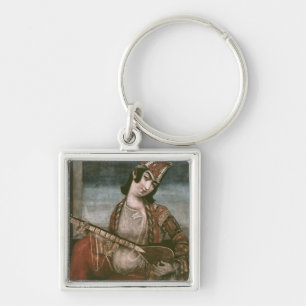 Young Woman Playing a Guitar Key Ring