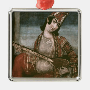 Young Woman Playing a Guitar Metal Ornament