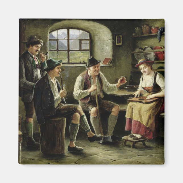 Young Woman Playing a Zither Magnet (Front)