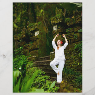 Young woman practices yoga flyer
