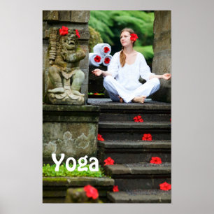 Young woman practices yoga poster