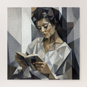Young Woman Reading a Book Cubist Art Form Jigsaw Puzzle
