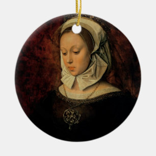 Young Woman Reading a Book of Hours (oil on panel) Ceramic Tree Decoration