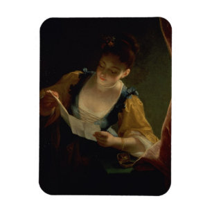 Young Woman Reading a Letter (oil on canvas) Magnet