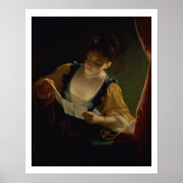 Young Woman Reading a Letter (oil on canvas) Poster (Front)