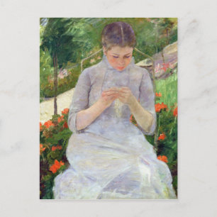 Young Woman Sewing in the garden, c.1880-82 Postcard