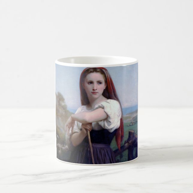 Young Woman Shepherdess, Bouguereau Coffee Mug (Center)
