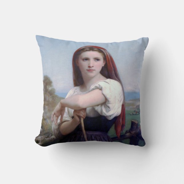 Young Woman Shepherdess, Bouguereau Cushion (Front)