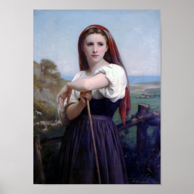 Young Woman Shepherdess, Bouguereau Poster (Front)