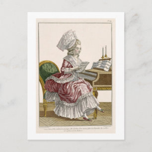 Young Woman Studying Music at her Harpsichord, pla Postcard