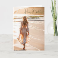 Young Woman Walking the Beach for Birthday