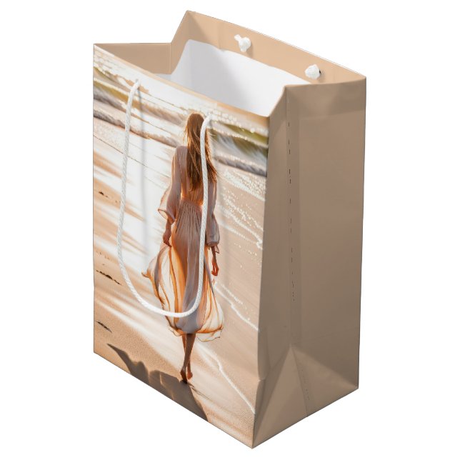 Young Woman Walking the Beach Medium Gift Bag (Front Angled)