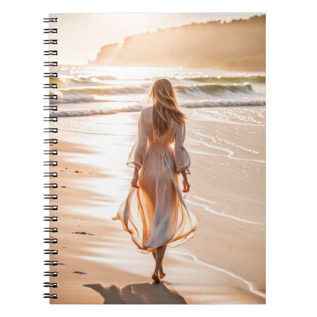 Young Woman Walking the Beach Notebook (Front)