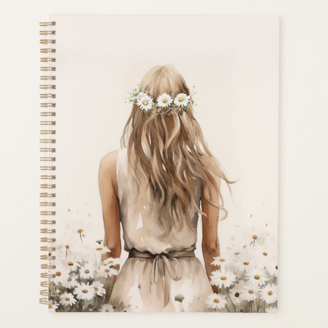 Young Woman Watercolor In Daisy Field Planner (Front)