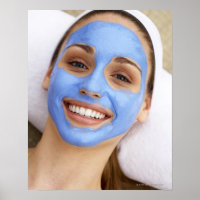 Young woman wearing facial mask, smiling,