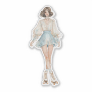 Young Woman Wearing Roller Skates in Soft Pastel
