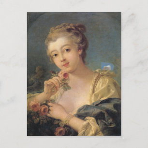 Young Woman with a Bouquet of Roses Postcard