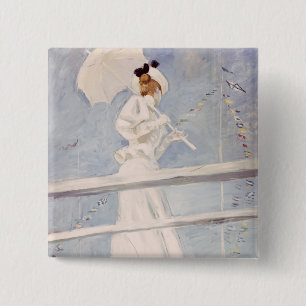 Young Woman with a Parasol on a Jetty 15 Cm Square Badge