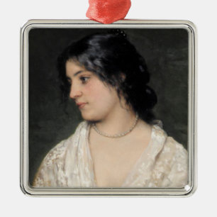 Young Woman with a Pearl Necklace Metal Ornament