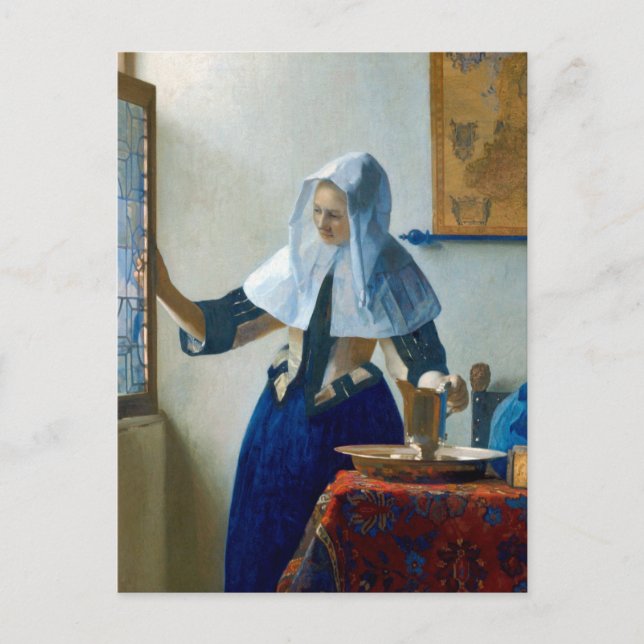 Young Woman with a Water Pitcher by Vermeer Holiday Postcard (Front)