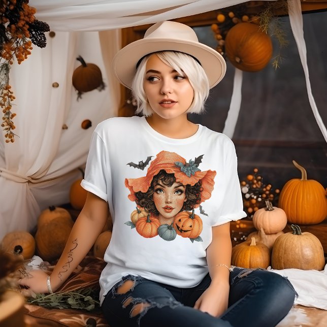 Young Woman with Bats and Pumpkins T-Shirt (Creator Uploaded)