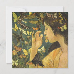Young Woman With Beautiful Butterflies Card
