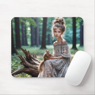 Young Woman With Forest Squirrel Mouse Pad