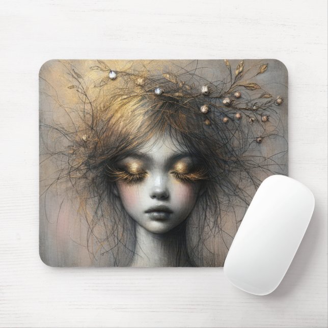 Young Woman With Gold Eyelashes Mouse Pad (With Mouse)