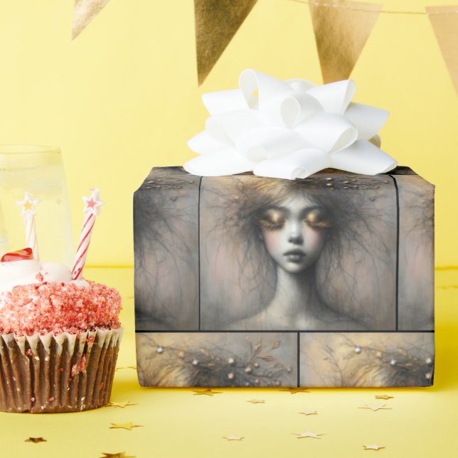 Young Woman With Gold Eyelashes Wrapping Paper (Birthday Party)