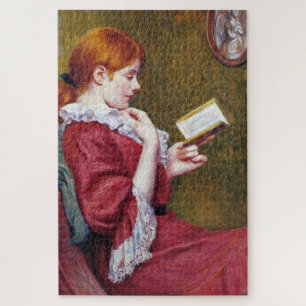 Young Woman With Red Hair Reading a Good Book Jigsaw Puzzle