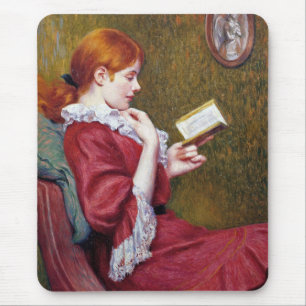 Young Woman With Red Hair Reading a Good Book Mouse Pad