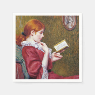 Young Woman With Red Hair Reading a Good Book Napkin